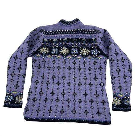 Icelandic Design Sweater M Womens Purple Pure Wool Jacket Scandinavian Floral - Picture 2 of 14